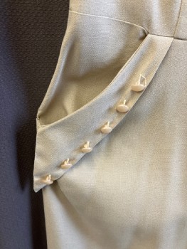 N/L, Beige, Rayon, Solid, Wing Collar, CF  Zip Front Hidden Placket, Cuffed S/S, With 2 Side Pockets. Btn Detail See Photos,