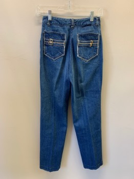 Womens, Jeans, ORGANICALLY GROWN, Denim Blue, Cotton, Solid, W25, 5 Pockets, Zip Fly, Belt Loops, 2 Gold Buckles On Each Back Pocket, Silver Trim On Pockets *Foil Is Coming Off Piping* MULTIPLES