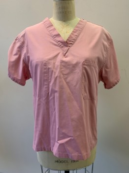 Unisex, Scrub Top, NO LABEL, Pink, Polyester, Cotton, Solid, S, S/S, V Neck, Chest Pocket,