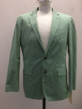 Mens, Sportcoat/Blazer, REISS, Sage Green, Cotton, Solid, 42 R, Notched Lapel, 2 Buttons,  2 Flap Pkts, 2 Side Vents