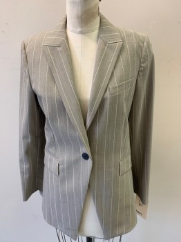 THEORY, Mushroom-Gray, Wool, Cupro, Stripes - Pin, Peaked Lapel, Outer Breast Pocket, 1 Button, 2 Pockets with Flaps, Center Back Vent