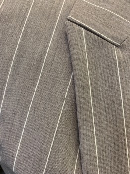 Womens, Suit, Jacket, THEORY, Mushroom-Gray, Wool, Cupro, Stripes - Pin, B: 36, 6, W: 32, Peaked Lapel, Outer Breast Pocket, 1 Button, 2 Pockets with Flaps, Center Back Vent