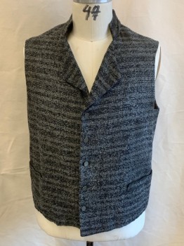 Mens, Historical Fiction Vest, WESTERN COSTUME CO., Black, Gray, Wool, Cotton, Stripes, 48, Stand Collar, Lapel, Button Front, 2 Pockets, Slits @ Sides & Back, Tweed, Metal Buttons, Solid Textured Back