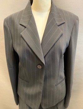ANNE KLEIN, Brown, Polyester, Acetate, Stripes, Light Brown & White Stitched Stripes , Notched Lapel, 2 Button Front, 2 Faxux Pockets