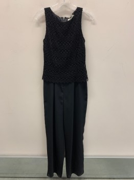 Womens, Evening Jumpsuit, ANN TAYLOR, Black, Polyester, Acetate, Solid, B34, 2, W28, Halter Neck, Sleeveless, Top Lace Cove, Pleated Pant, Back Zip,