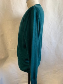 Mens, Pullover Sweater, J CREW, Teal Green, Cashmere, Solid, XL, CN, L/S,