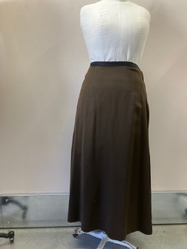 Womens, Dress, Piece 2, 1890s-1910s, NL, Burnt Umber Brn, Wool, Solid, W.32, Skirt - Fastening Hooks at Side Waist, 2 Back Tucks From Waistband, Has Had Some Repairs (pictured) Bias Tape Inside Hem,