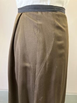 Womens, Dress, Piece 2, 1890s-1910s, NL, Burnt Umber Brn, Wool, Solid, W.32, Skirt - Fastening Hooks at Side Waist, 2 Back Tucks From Waistband, Has Had Some Repairs (pictured) Bias Tape Inside Hem,