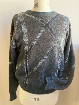 CAMBRIDGE CLASSICS, Pull On, Brown/Gray/Salt & Pepper with Black Leather X's, CN, L/S,