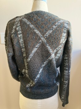 CAMBRIDGE CLASSICS, Pull On, Brown/Gray/Salt & Pepper with Black Leather X's, CN, L/S,