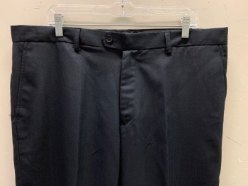 Mens, Suit, Pants, Bond St Custom , Black, Wool, Solid, 40/28, Flat Front, Side Pockets, Zip Front, Belt Loops