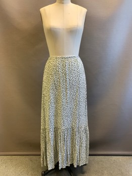 Womens, Skirt, Long, ULF ANDERSSON, Gray, Dk Green, White, Polyester, Floral, S, F.F, Elastic Waist Band, Pleated Bottom,