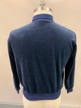HUNTERS RIDGE, Midnight Blue, Poly/Cotton, Solid, Pullover, Button Front, Rib Knit Collar Waistband And Cuffs, Ribbed Velvet