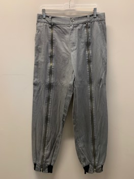 Womens, Sci-Fi/Fantasy Pants, NO LABEL, Gray, Black, Silver, Cotton, Solid, W32, F.F, Vertical Zippers From Waist To Ankle, Zip Front, Belt Loops, Made To Order, Multiples