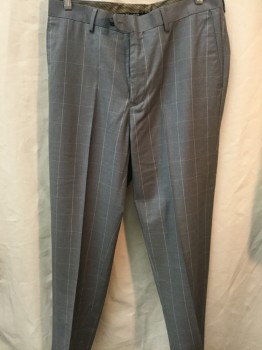 Mens, Suit, Pants, ANGELO ROSSI, Heather Gray, White, Polyester, Rayon, Check , 29, 32, Flat Front, 2 Welt Pocket,