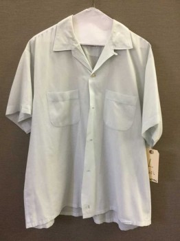 Mens, Casual Shirt, MANHATTAN, Ice Blue, Polyester, Cotton, Solid, 16-, L, 16.5, Button Front, Collar Attached,  1 Pocket, Short Sleeve,