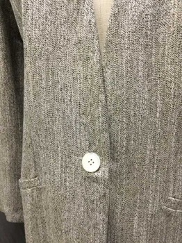Womens, Suit, Jacket, CHRISTIAN DIOR, Heather Gray, Black, Cream, Wool, Heathered, 4, V-neck, Single Breasted, 1 Button Front, Long Sleeves, 3 Pockets