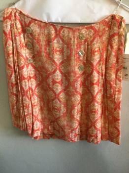 Womens, Skirt, Mini, FREE PEOPLE, Cream, Orange, Tan Brown, Rayon, Abstract , 4, Gauze, Cream Decorative Buttons at Front, Box Pleats, Lining