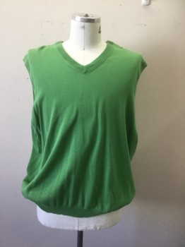 Mens, Sweater Vest, BROOKS BROTHERS, Lime Green, Cotton, Solid, XXL, Pullover, V-neck, Ribbed Sleeves/Neck/Waistline