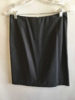 THEORY, Charcoal Gray, Wool, Lycra, Heathered, Pencil Skirt with Novelty Bias Side Seam Line, Zipper Center Back,