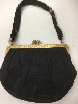Womens, Purse, GRACELINE, Black, Silk, Solid, Black Silk Moire, Gold Filigree Clasp, See Photo Attached,