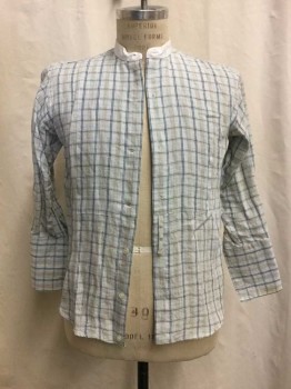 CHRIS SHIRTS, Lt Blue, Navy Blue, White, Brown, Linen, Plaid, White Collar Band, Button Front, French Cuffs,
