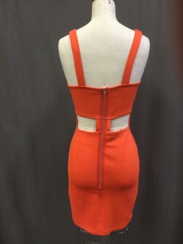 TOP SHOP, Orange, Polyester, Solid, Squared Off V-neck, Sleeveless, , Back Zipper, Peekaboo Center Front, and Back Waist, Body Contour, Thick Knit