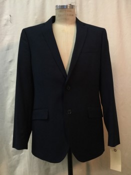 JF , Navy Blue, Polyester, Rayon, Solid, Navy, Notched Lapel, 2 Buttons,  3 Pockets,