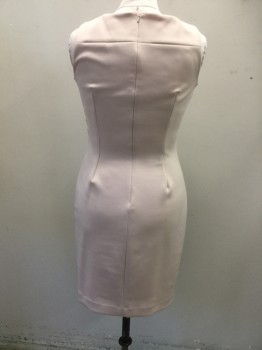 CALVIN KLEIN, Lt Pink, Polyester, Solid, Knit, Round Neck,  Sleeveless, Back Zipper, Sun Ray Darts Fan Out From Left Front Waist