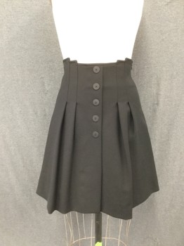 Womens, Skirt, Knee Length, MAJE, Black, Cotton, Viscose, Solid, W 26, Faux Button Front, Dart Front, Stepped Waist, Side Zip