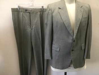 N/L, Cream, Black, Wool, Herringbone, 2 Buttons,  Notched Lapel, 3 Pockets,