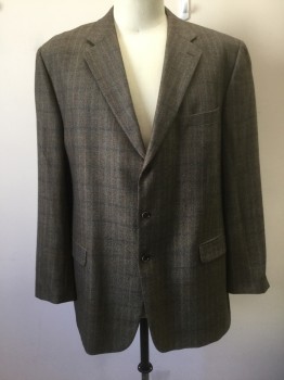 Mens, Sportcoat/Blazer, MARZOTTO, Brown, Black, Rust Orange, Wool, 2 Color Weave, Stripes - Pin, 48XL, Brown with Black Woven/Micro Stripe, Faint Rust Double Pinstripes, Single Breasted, Notched Lapel, 3 Buttons, 3 Pockets, Solid Brown Lining