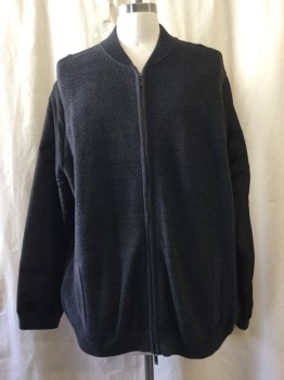 CALVIN KLEIN, Heather Gray, Black, Poly/Cotton, Color Blocking, Knit Texture, 2 Pockets, Zip Front, Black Bomber Sleeves