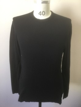 Mens, Pullover Sweater, JAMES PERSE, Black, Cotton, Solid, M, Lightweight Knit, Long Sleeves, Crew Neck, Gray Edge at Neck
