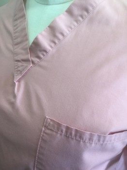 N/L, Rose Pink, Cotton, V-neck, Pocket, Short Sleeve, 1 Patch Pocket