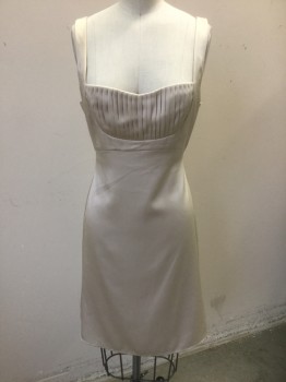 BCBG MAX AZRIA, Champagne, Polyester, Solid, Satin, 1" Straps, Balconette Style Low Square Neckline with Curved Bust, Pleated Bust, Empire Waist, Hem Above Knee, Invisible Zipper at Center Back