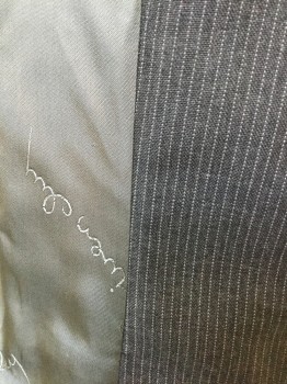 GIVENCHY, Gray, Wool, with White Dotted Pinstripes, 5 Buttons, 2 Pockets, Gray Silk Lining & Back with Repeating Self "Givenchy" Text Pattern,