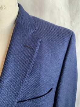 Mens, Sportcoat/Blazer, HUGO BOSS, Blue, Black, Wool, 2 Color Weave, 38R, Twill, Single Breasted, Collar Attached, Notched Lapel, Hand Picked Collar/Lapel, 2 Buttons,  3 Pockets
