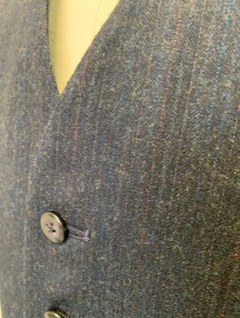 ACADEMY AWARD , Navy Blue, Pink, Blue, White, Wool, Stripes - Pin, Vest, 5 Buttons, 2 Welt Pockets, Navy Solid Lining and Back,