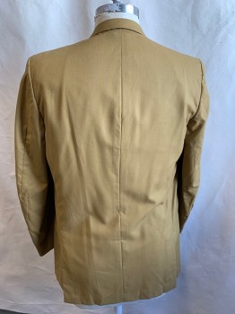 KUPPENHEIMER, Mustard Yellow, Wool, Solid, Single Breasted, Collar Attached, Notched Lapel, 3 Pockets, 2 Buttons