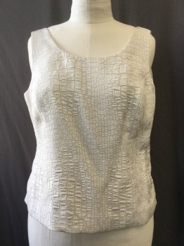 Womens, 1990s Vintage, Piece 2, KASPER, Pearl White, Polyester, Reptile/Snakeskin, B:40, Matching Shell Top, Sleeveless, U-Neck, Princess Seams, Invisible Side Zip