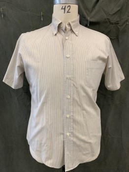 ANTO, White, Yellow, Navy Blue, Cotton, Stripes, C.A., Button Down Collar, B.F., S/S, 1 Pckt, *Back Hem Panel in Blue/White Stripe Fabric That Doesn't Match"