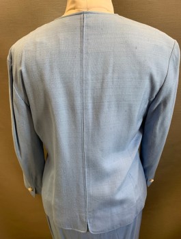 LOUIS FERAUD, Lt Blue, Viscose, Silk, Solid, JACKET, 6 White with Gold Buttons, 1 Button on Each Pocket Flap, 2 Buttons at Cuff
