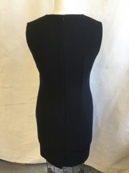 ANNA DE ROSSI COUTUR, Black, Tan Brown, Wool, Solid, Piping Trim V-neck and Under Bust Line, Sleeveless, Fitted,  Black Lining, Zip Back, Split Center Back Hem