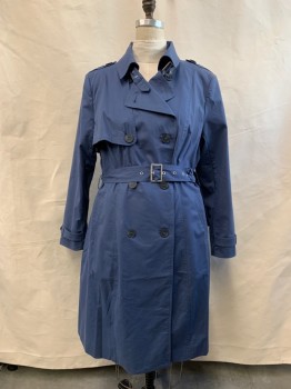Womens, Coat, Trenchcoat, CITY CHIC, French Blue, Cotton, Nylon, Solid, 16, Double Breasted, Collar Attached, Belted Neck, Epaulets, 2 Pockets, Tab Button Cuff, Storm Flap Front, *Shoulder Burn*