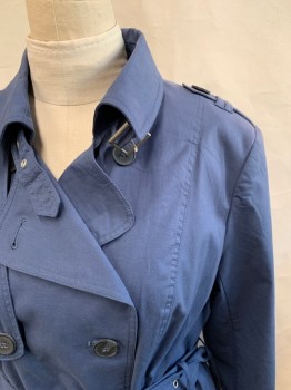 Womens, Coat, Trenchcoat, CITY CHIC, French Blue, Cotton, Nylon, Solid, 16, Double Breasted, Collar Attached, Belted Neck, Epaulets, 2 Pockets, Tab Button Cuff, Storm Flap Front, *Shoulder Burn*