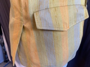 N/L, Heather Gray, Yellow, Lt Orange, Polyester, Stripes - Vertical , Collar Attached, Large Self Cover Button Front, Short Sleeves, Side Split, 2 Pockets with Flap Bottom,