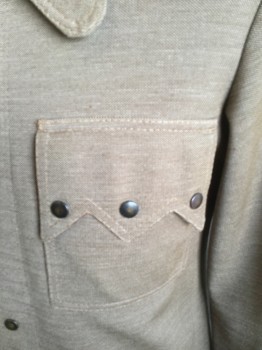 Mens, Jacket, OGGI, Brown, Beige, Polyester, Wool, 2 Color Weave, 17/34, 38, Collar Attached, Angular Flap Off Shoulder, Brass Snap Front, 2 Pockets with Flap & 3 Matching Snap Buttons, Long Sleeves,