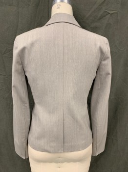 Womens, Suit, Jacket, THEORY, Lt Gray, Wool, Heathered, B34, 6, Single Breasted, Notched Lapel, Seam Through Lapel, 1 Button, 2 Pockets