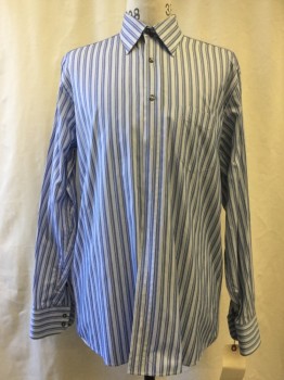 DOLCE & GABBANA, Navy Blue, French Blue, White, Cotton, Stripes - Vertical , Button Front, Collar Attached, Long Sleeves, 1 Pocket,